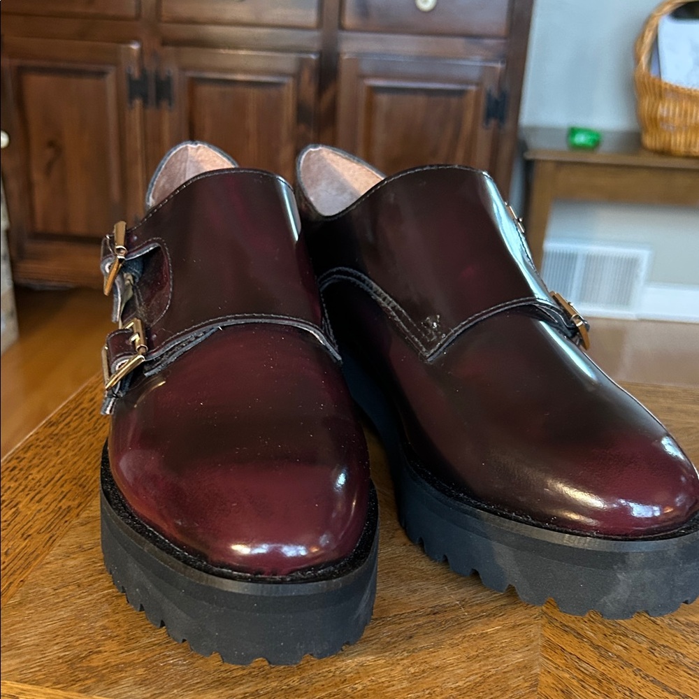 Women's Burgundy Double Monk Strap Loafers